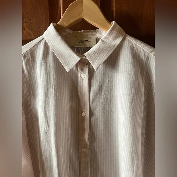 Weekend Max Mara Shirt Button Down Striped White and Light Pink Size 10 - Picture 7 of 15